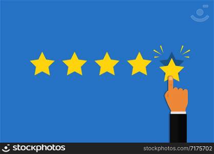 Rating vector illustration. Hand with finger touching star. Customer feedback business concept. EPS 10. Rating vector illustration. Hand with finger touching star. Customer feedback business concept.