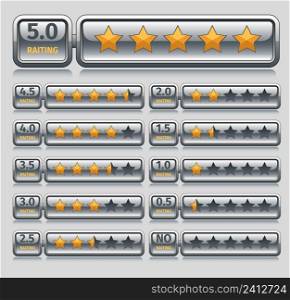 Rating voting icons five stars bars set isolated vector illustration