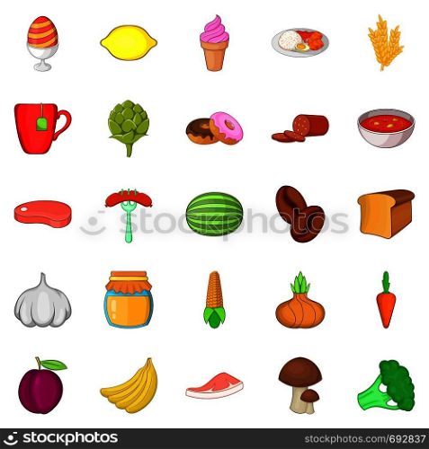 Ration icons set. Cartoon set of 25 ration vector icons for web isolated on white background. Ration icons set, cartoon style