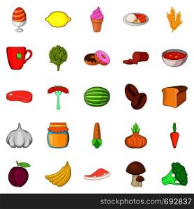 Ration icons set. Cartoon set of 25 ration vector icons for web isolated on white background. Ration icons set, cartoon style