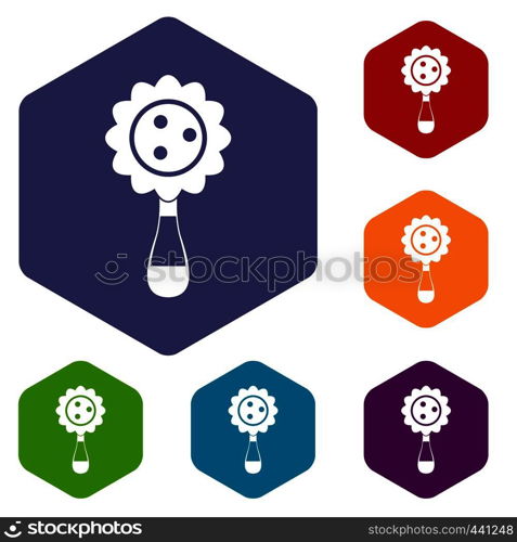 Rattle baby toy icons set hexagon isolated vector illustration. Rattle baby toy icons set hexagon