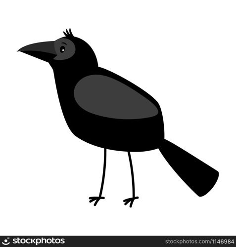 Raven cartoon bird icon isolated on white background, vector illustration. Raven cartoon bird icon
