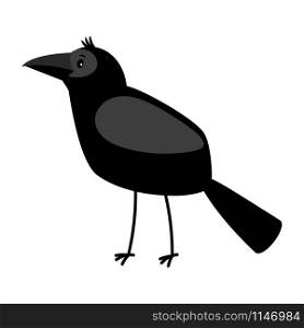 Raven cartoon bird icon isolated on white background, vector illustration. Raven cartoon bird icon