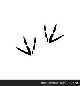 Raven or crow footprints of bird animal isolated black silhouette icon. Vector cane, turkey or chicken steps, footprint traces of bird. Sparrow bird foot marks, dirty steps on ground, flat design. Crow or raven feathered animal footprints isolated