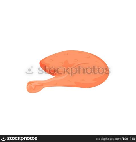 Raw chicken leg cartoon vector illustration. Poultry product flat color object. Hen meat. Balanced diet. Healthy meal. Source of animal protein isolated on white background. Raw chicken leg cartoon vector illustration