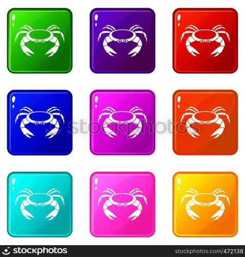 Raw crab icons of 9 color set isolated vector illustration. Raw crab icons 9 set