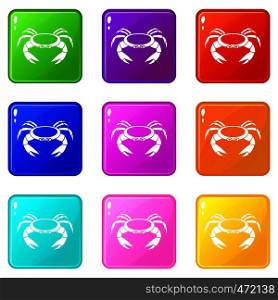 Raw crab icons of 9 color set isolated vector illustration. Raw crab icons 9 set