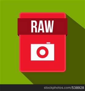 RAW file icon in flat style on a green background. RAW file icon, flat style