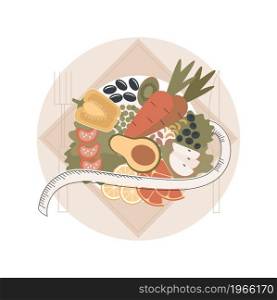 Raw food diet abstract concept vector illustration. Organic meal, fresh and natural vegetables and fruits, healthy ingredients, vegetarian eating, nutrition plan, green salad abstract metaphor.. Raw food diet abstract concept vector illustration.