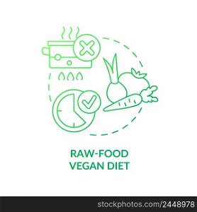 Raw food vegan diet green gradient concept icon. Uncooked vegetables. Variety of vegan diet abstract idea thin line illustration. Isolated outline drawing. Myriad Pro-Bold font used. Raw food vegan diet green gradient concept icon