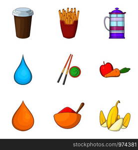 Raw foodist icons set. Cartoon set of 9 raw foodist vector icons for web isolated on white background. Raw foodist icons set, cartoon style