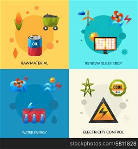Raw material renewable energy and electric control polygonal icons set isolated vector illustration. Energy Resources Icons Set
