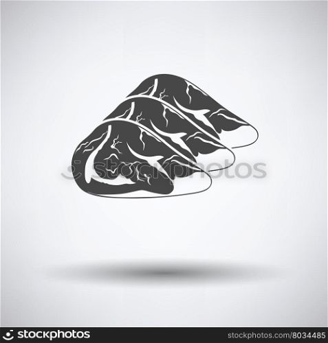 Raw meat steak icon on gray background, round shadow. Vector illustration.