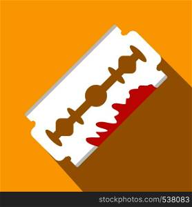 Razor blade with blood icon in flat style on yellow background. Razor blade with blood icon, flat style