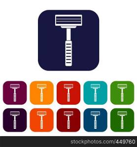 Razor icons set vector illustration in flat style In colors red, blue, green and other. Razor icons set flat