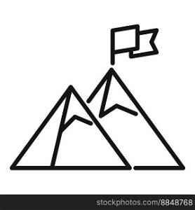 Reach flag on mountain icon outline vector. Top career. Business peak. Reach flag on mountain icon outline vector. Top career