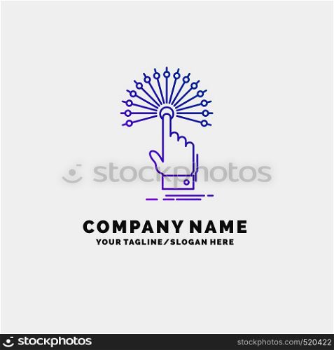 reach, Touch, destination, digital, analytic Purple Business Logo Template. Place for Tagline. Vector EPS10 Abstract Template background