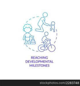 Reaching developmental milestones blue gradient concept icon. Functional skills development in kids abstract idea thin line illustration. Isolated outline drawing. Myriad Pro-Bold font used. Reaching developmental milestones blue gradient concept icon