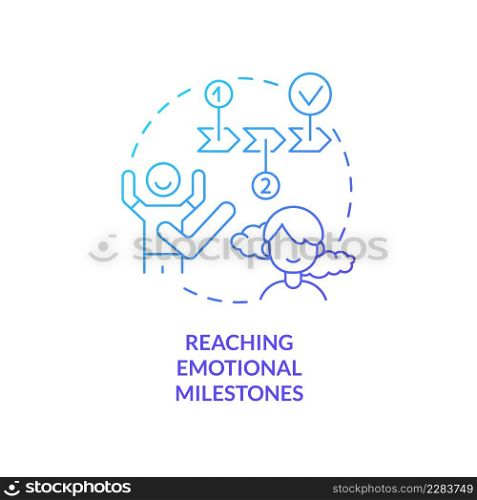Reaching emotional milestones blue gradient concept icon. Child mental health abstract idea thin line illustration. Effective emotions expression. Isolated outline drawing. Myriad Pro-Bold font used. Reaching emotional milestones blue gradient concept icon