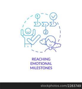 Reaching emotional milestones blue gradient concept icon. Child mental health abstract idea thin line illustration. Effective emotions expression. Isolated outline drawing. Myriad Pro-Bold font used. Reaching emotional milestones blue gradient concept icon