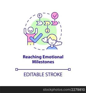 Reaching emotional milestones concept icon. Mental health in childhood abstract idea thin line illustration. Isolated outline drawing. Editable stroke. Arial, Myriad Pro-Bold fonts used. Reaching emotional milestones concept icon