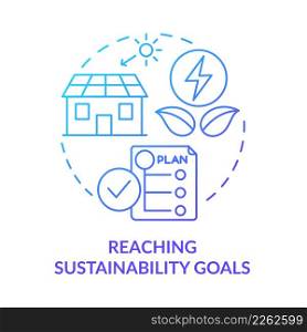 Reaching sustainability goals blue gradient concept icon. Clean energy usage. Pros of PPA abstract idea thin line illustration. Isolated outline drawing. Myriad Pro-Bold fonts used. Reaching sustainability goals blue gradient concept icon