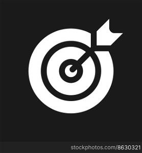 Reaching target pixel dark mode glyph ui icon. Business success. User interface design. White silhouette symbol on black space. Solid pictogram for web, mobile. Vector isolated illustration. Reaching target pixel dark mode glyph ui icon