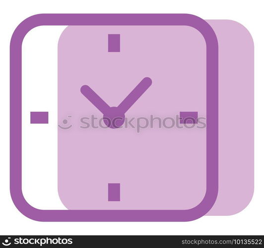 Reactangular pink clock, illustration, vector on white background.