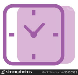 Reactangular pink clock, illustration, vector on white background.