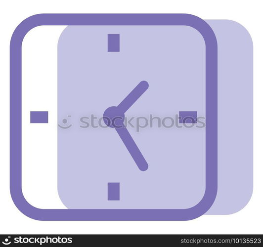 Reactangular purple clock, illustration, vector on white background.