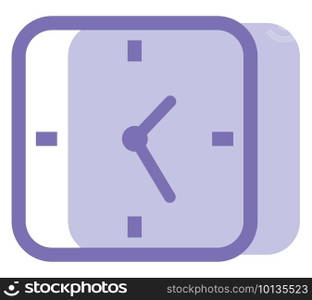 Reactangular purple clock, illustration, vector on white background.