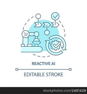 Reactive AI turquoise concept icon. Predictable scenario. Artificial intelligence abstract idea thin line illustration. Isolated outline drawing. Editable stroke. Arial, Myriad Pro-Bold fonts used. Reactive AI turquoise concept icon