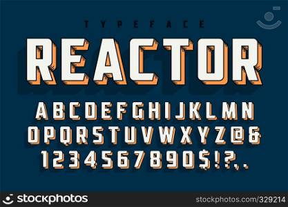 Reactor retro display font popart design, alphabet, letters and numbers. Swatch color control. Vector illustration, decorative typeset. EPS10. Reactor retro display font popart design, alphabet, letters