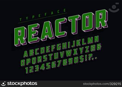Reactor retro display font popart design, alphabet, letters and numbers. Swatch color control. Reactor retro display font popart design, alphabet, letters