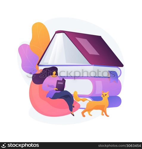 Read a book abstract concept vector illustration. Spend time in self-isolation, reading habits, fictional world, home library, read with children, download e-book free online abstract metaphor.. Read a book abstract concept vector illustration.