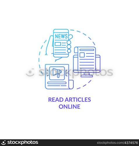 Read articles online blue gradient concept icon. Morning news. Learn information abstract idea thin line illustration. Isolated outline drawing. Roboto-Medium, Myriad Pro-Bold fonts used. Read articles online blue gradient concept icon
