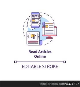 Read articles online concept icon. Morning news. Learn information abstract idea thin line illustration. Isolated outline drawing. Editable stroke. Roboto-Medium, Myriad Pro-Bold fonts used. Read articles online concept icon