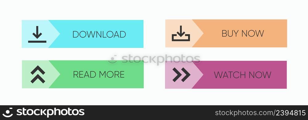 Read more, Learn more, Book now, Watch now, Buy now, Download. isolated on a dark background. EPS 10. Set of multi-colored buttons using the gradient for websites and social pages.
