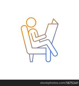 Read newspaper gradient linear vector icon. Man sitting in armchair. Person reading paper. Human taking break from work. Thin line color symbol. Modern style pictogram. Vector isolated outline drawing. Read newspaper gradient linear vector icon