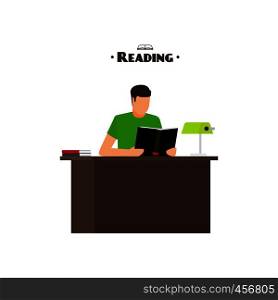 Reading books flat style concept with man. Vector illustration. Reading books flat style concept