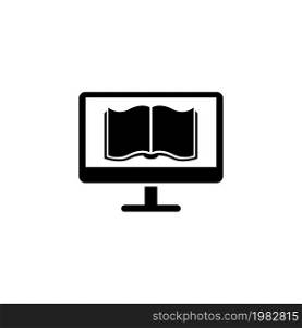 Reading Books on PC. Flat Vector Icon. Simple black symbol on white background. Reading Books on PC Flat Vector Icon