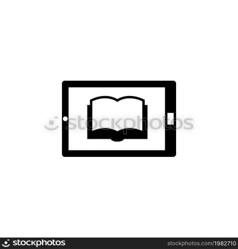 Reading books on PC Tablet. Flat Vector Icon. Simple black symbol on white background. Reading books on PC Tablet Flat Vector Icon