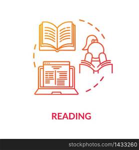 Reading concept icon. Personal improvement, self development idea thin line illustration. Literature hobby, education, knowledge base growth. Vector isolated outline RGB color drawing. Reading concept icon