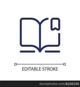 Reading e book pixel perfect linear ui icon. Digital library. Ebook reader. Educational app. GUI, UX design. Outline isolated user interface element for app and web. Editable stroke. Arial font used. Reading e book pixel perfect linear ui icon