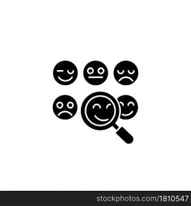 Reading emotions black glyph icon. Face-to-face communication. Non-verbal cues. Analyzing facial expressions. Emotional display. Silhouette symbol on white space. Vector isolated illustration. Reading emotions black glyph icon