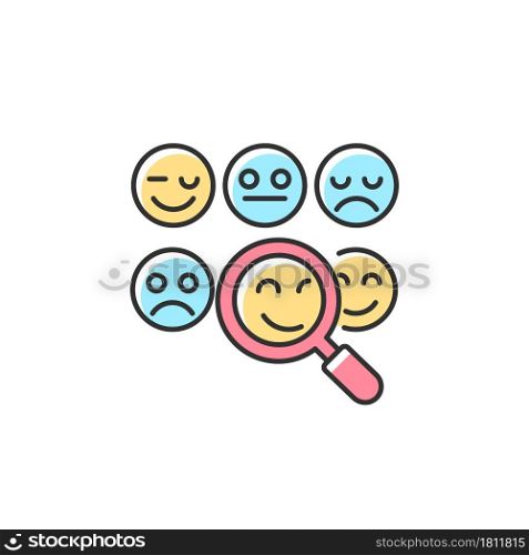 Reading emotions RGB color icon. Face-to-face communication. Non-verbal cues. Analyzing facial expressions. Emotional display. Socialization. Isolated vector illustration. Simple filled line drawing. Reading emotions RGB color icon
