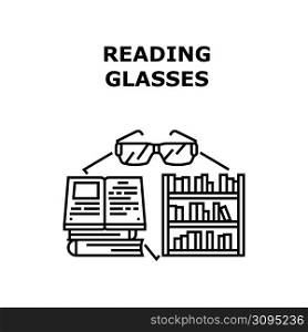 Reading Glasses Vector Icon Concept. Reading Glasses Accessory For Enjoying Interesting Book In Library. Vision Optic Eyewear Tool For Resting Education Literature Black Illustration. Reading Glasses Vector Concept Black Illustration