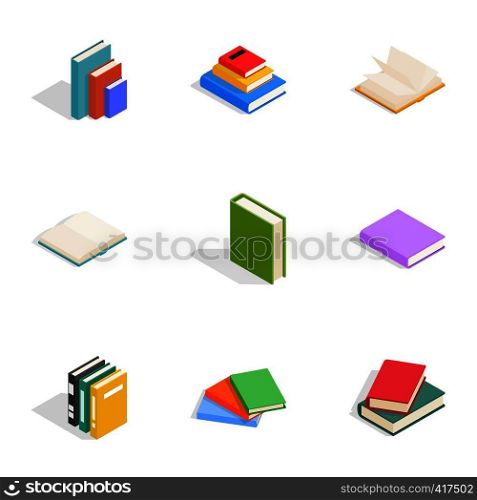 Reading icons set. Isometric 3d illustration of 9 reading vector icons for web. Reading icons set, isometric 3d style