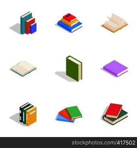 Reading icons set. Isometric 3d illustration of 9 reading vector icons for web. Reading icons set, isometric 3d style