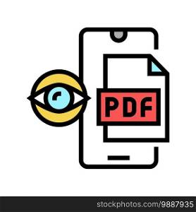 reading pdf file on mobile phone color icon vector. reading pdf file on mobile phone sign. isolated symbol illustration. reading pdf file on mobile phone color icon vector illustration